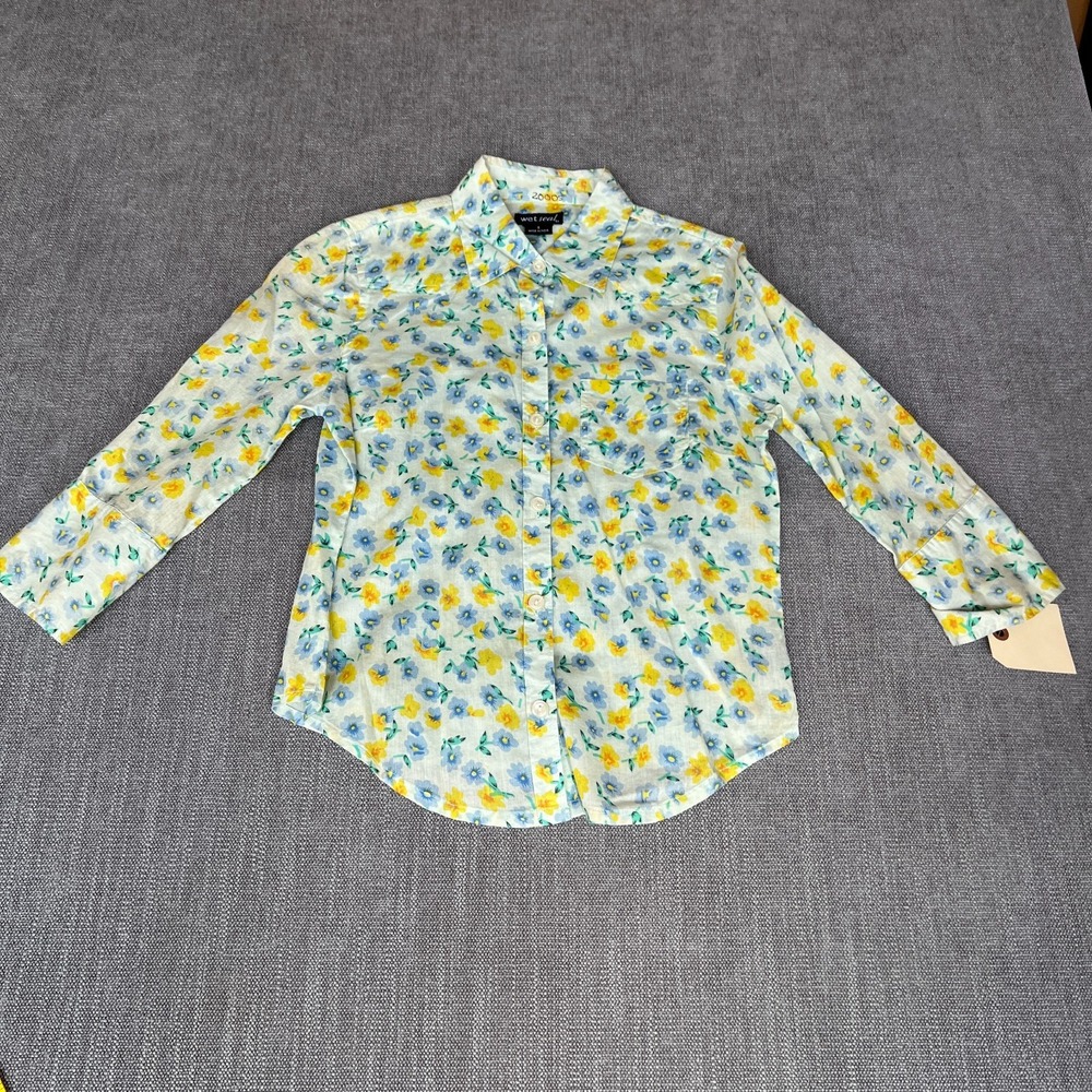 Vintage Wet Seal Shirt Top Womens S Multi Floral Long Sleeve Collared Button-Up